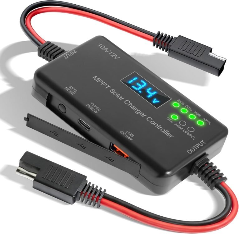 10A MPPT Solar Charge Controller 12V with USB-C & USB Charging | 30v Max Voc, 22W PD And 18w QC Fast Charging, LCD Display And 8-Layer Protection for Lifepo4, Agm, Gel, Rv and Off-Grid Use