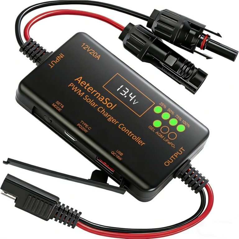PWM Solar Charge Controller 12V 20A for LiFePO4, AGM, Gel Battery | MAX 30V PV Input | Type-C & USB Output | LCD Voltage & Current Display | LED Charging Status | All-Around Protection