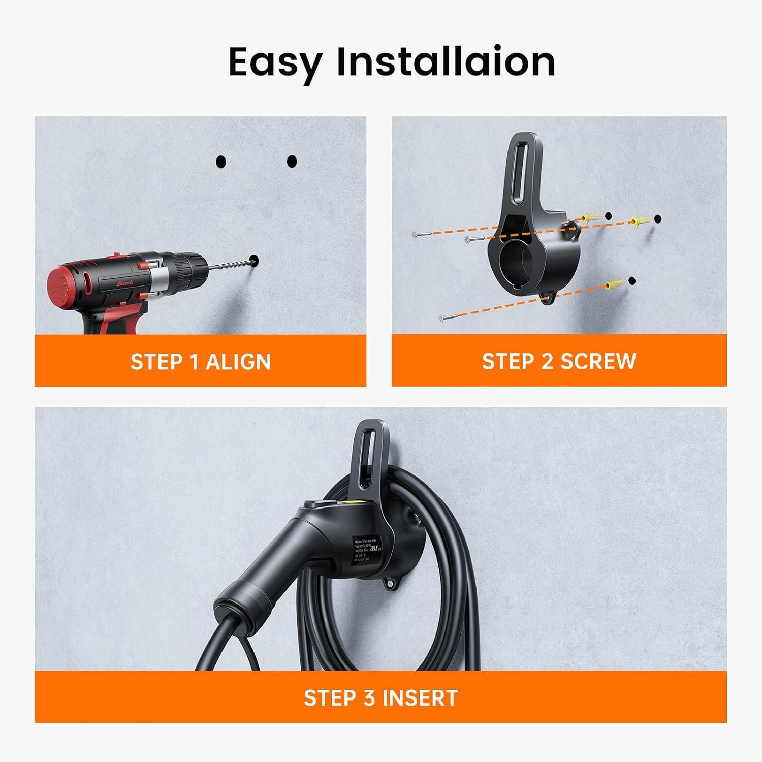 Raylix SAE J1772 Charger Holder Organizer, Wall-Mount EV Charging Cable Dock, Heavy-Duty Military-Grade Material, Durable, Easy Installation, Secure Connector Storage, Clean Garage Solution - Image 6