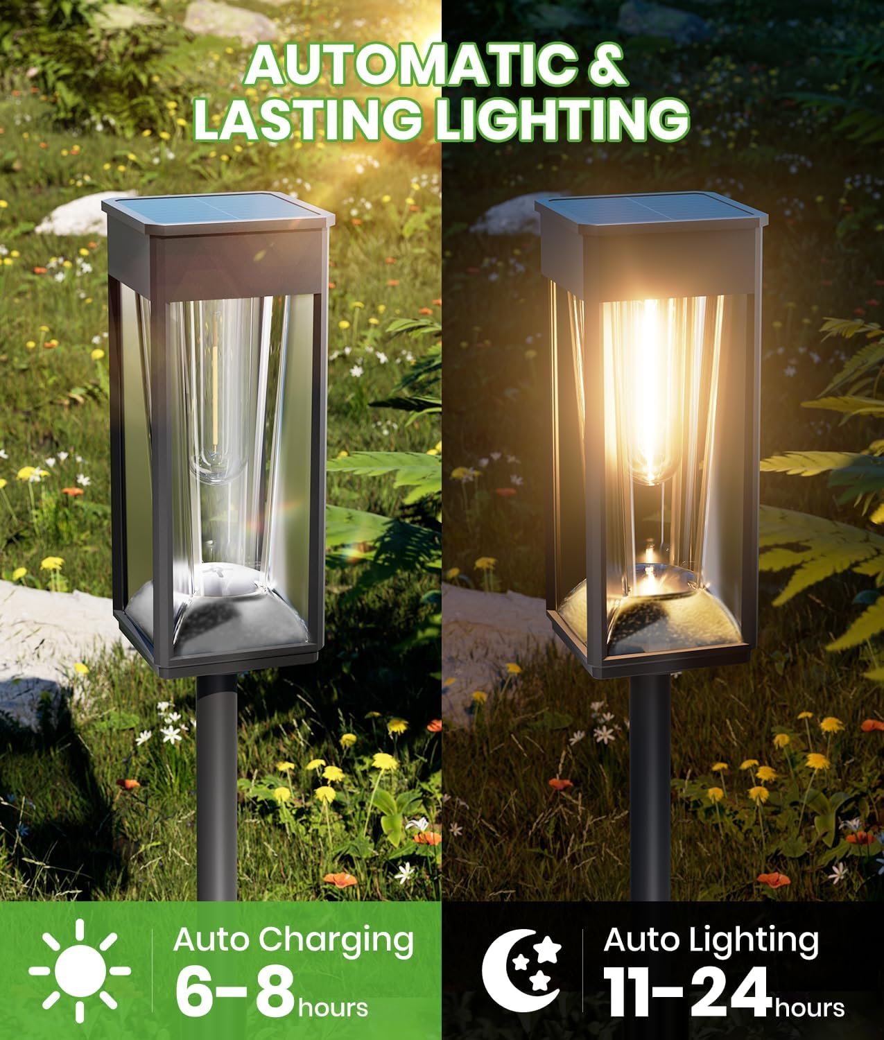 BITPOTT Solar Pathway Lights 2-in-1 Warm&Cool, 8 Pack Bright Solar Lights Outdoor Waterproof IP65, Auto On/Off, Long Lasting Outdoor Light for Yard Patio Garden Decor Landscape Lighting - Image 4