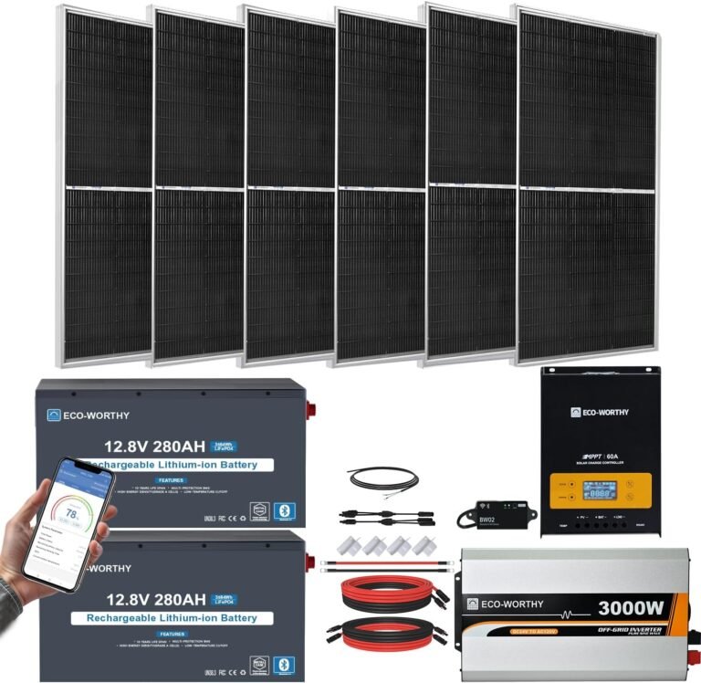 [Ultra] ECO-WORTHY 1200W 24V 4.68KWH Lithium Battery Solar System Off Grid | 6pcs 195W Solar Panels+2Pcs 12.8V 280Ah Lithium Battery+60A MPPT Charge Controller+3000W Pure Sine Wave Inverter