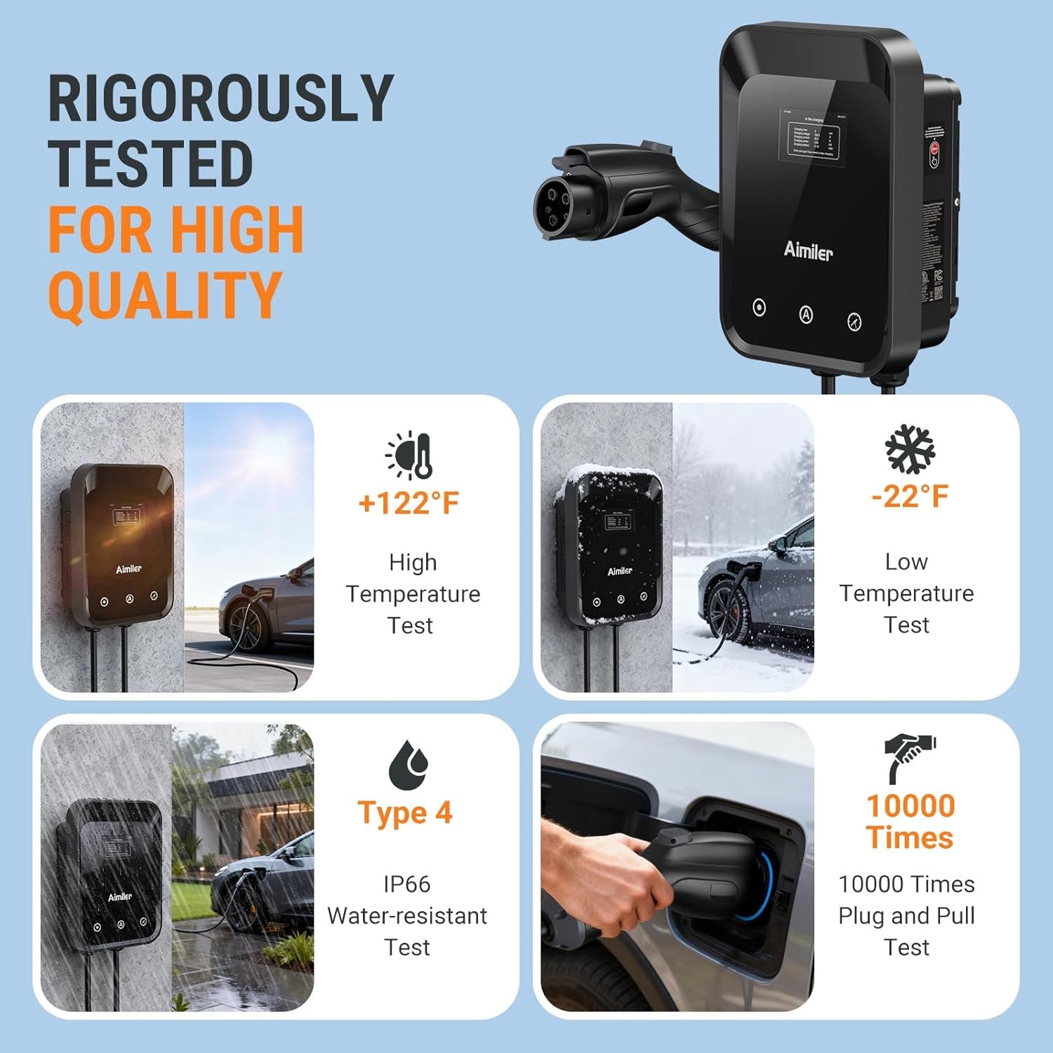 AIMILER Level 2 Electric Vehicle (EV) Charger(WiFi APP/Plug-Play), 48A, 25ft Cable ETL Certified, J1772 Connector EVSE EV Electric Car Charging Stations for Home Level 2 (Black 240V Nema 14-50P) - Image 8