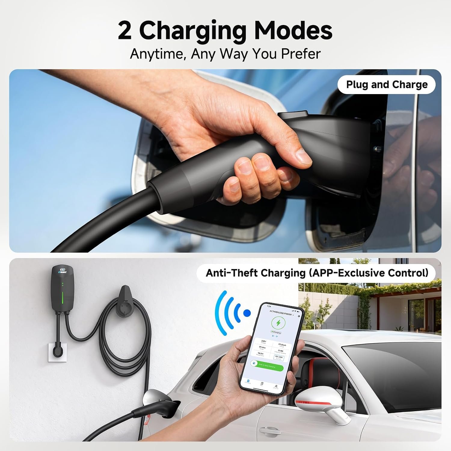 EVDANCE Level 2 EV Charger 40A 9.6kW 240V Smart WiFi Home Charging Station, NEMA 14-50 Plug & 25ft Cable, IP65 Charger for EVs (Tesla with Adapter) - Image 4
