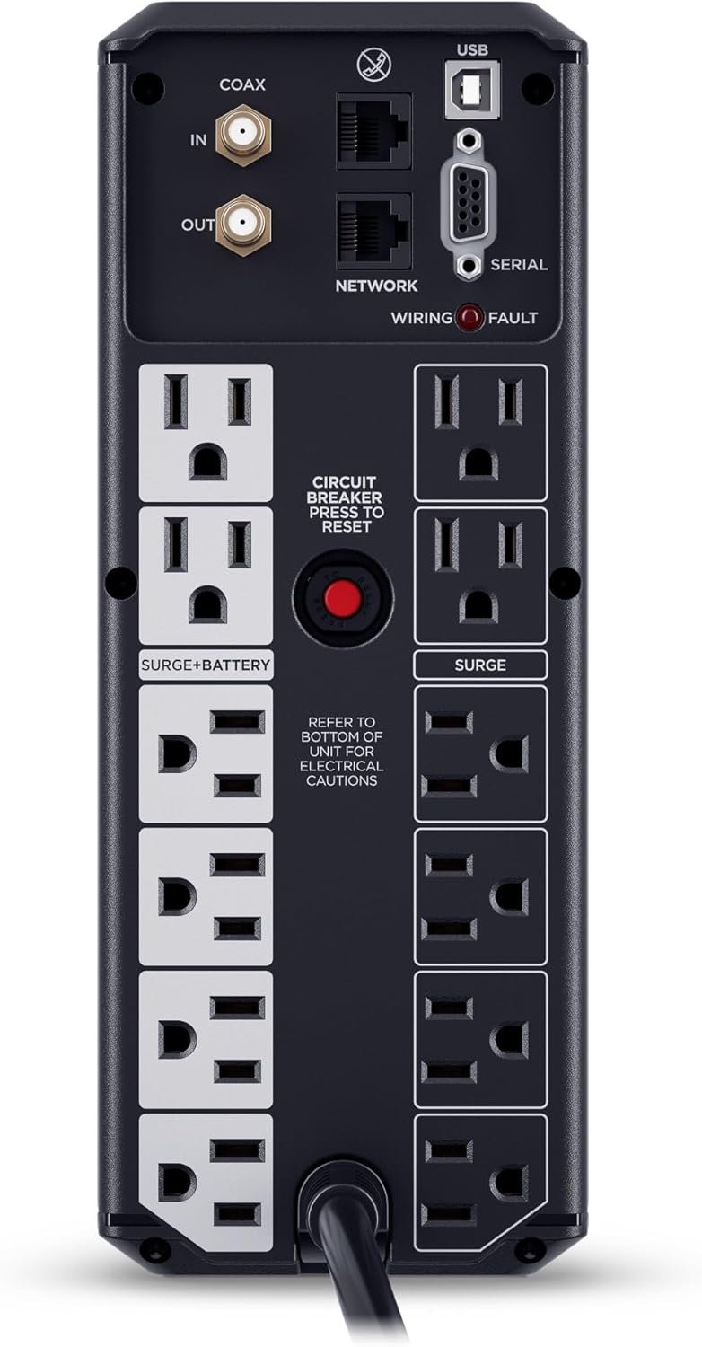 CyberPower CP1500AVRLCD3 Intelligent LCD UPS Battery Backup | 1500VA/900W, 12 Outlets, 2 USB Ports, AVR, Mini Tower, UL Certified - Image 4