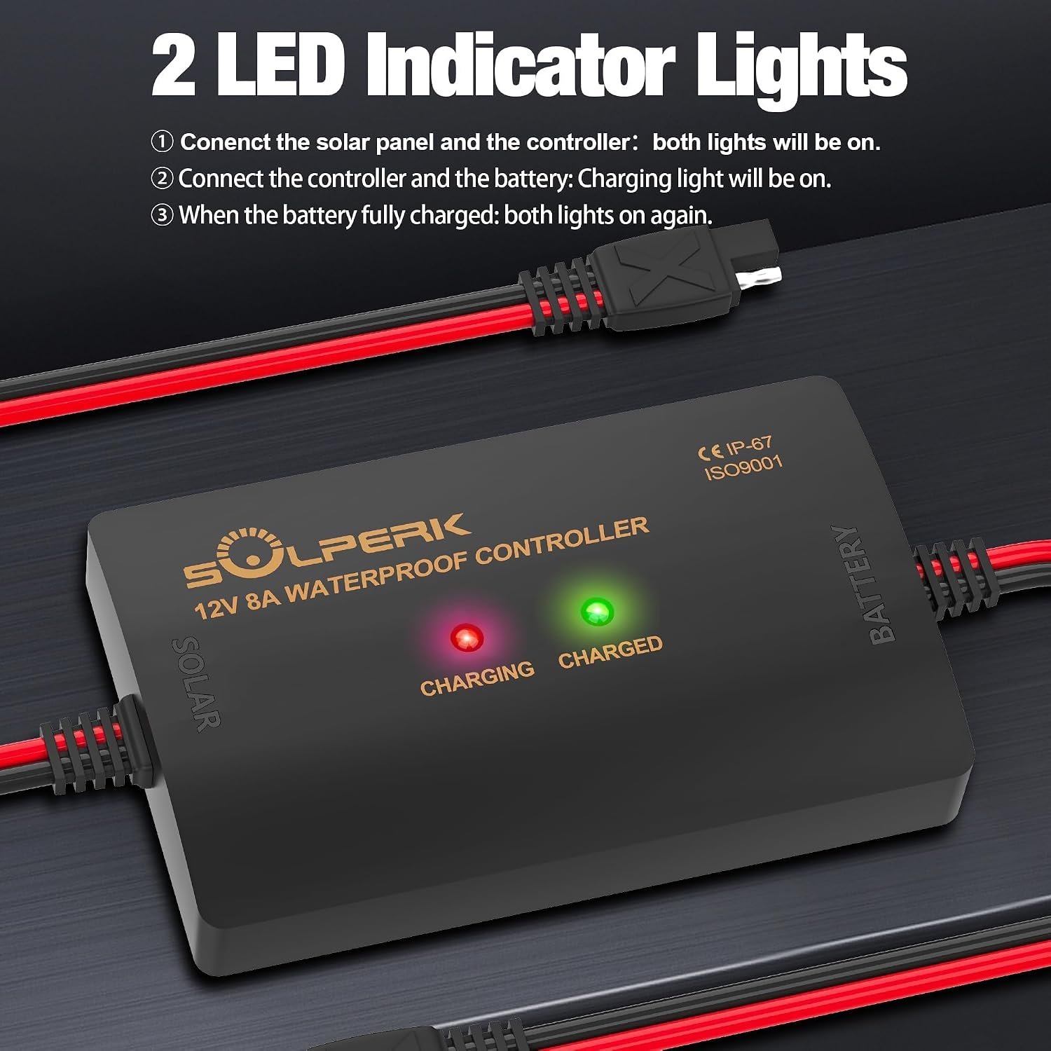 SOLPERK 8A 12V Solar Charge Controller IP67 Waterproof Solar Panel Charge | Intelligent Solar Panel Battery Regulator for Gel AGM Lead-Acid Lithium LiFePO4 Battery, for RV Boat Car - Image 6