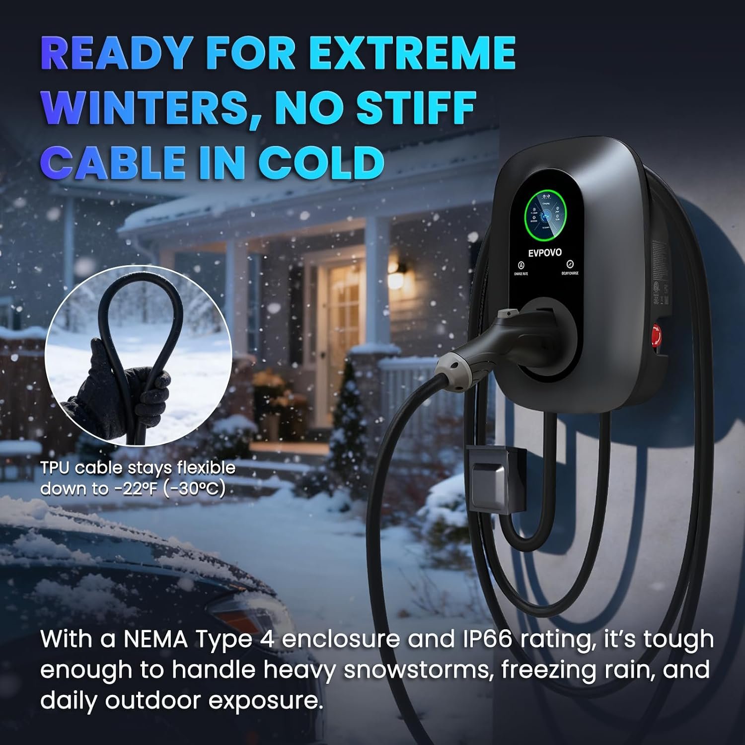 Hardwired Level 2 EV Charger 48 Amp J1772, 240V 11.5kW, 25 ft Cable | EV Charger Level 2, Home Electric Vehicle Charging Station, WiFi Smart App, Adjustable 16-48A, ETL Listed, IP66 Weatherproof - Image 6