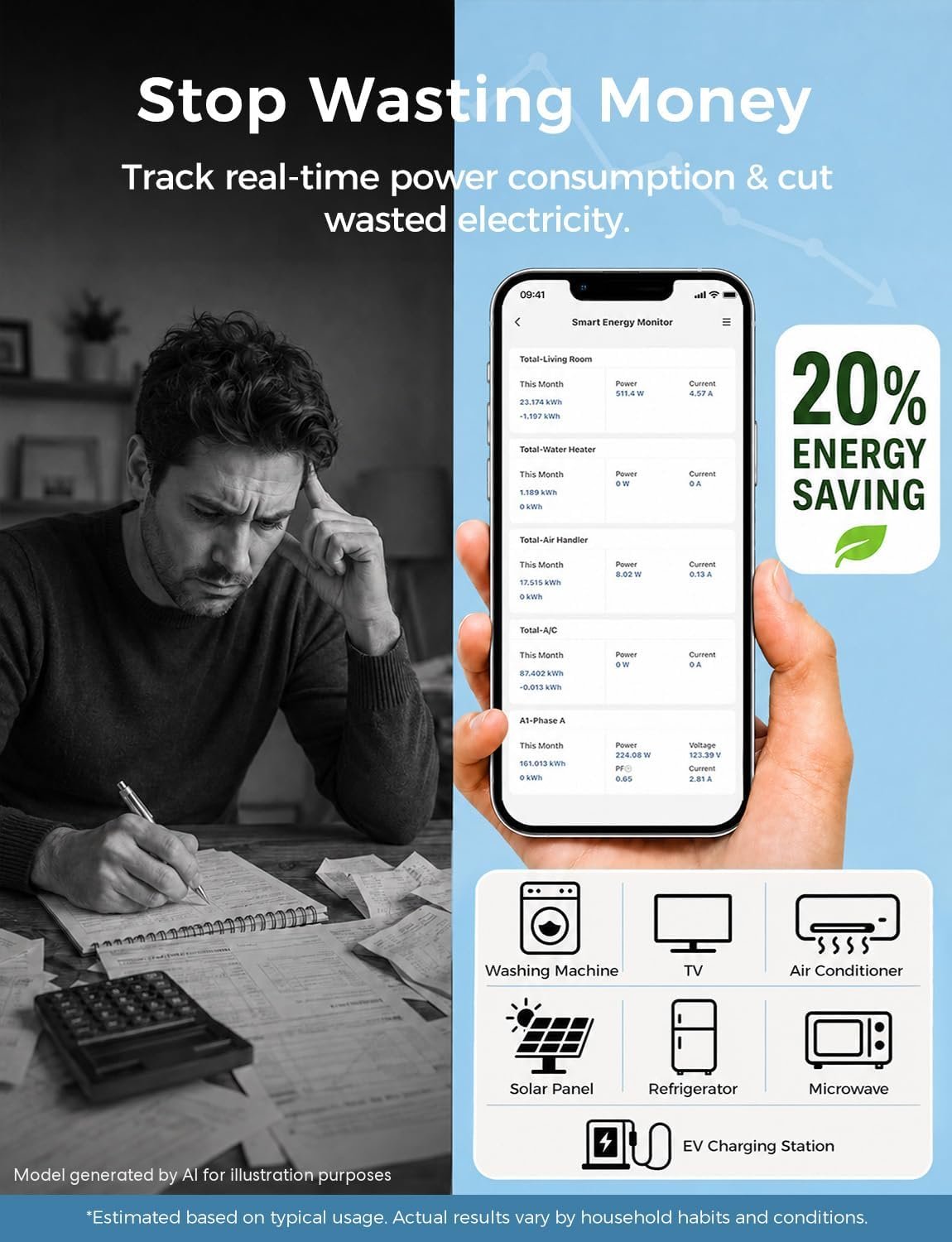 Meross Smart Home Energy Monitor, Real-Time Power & Cost Tracking | 16×60A CT Sensors Support Home Assistant, Electrical Monitoring Device, Solar Metering, No Subscription, 2-Year Warranty - Image 2