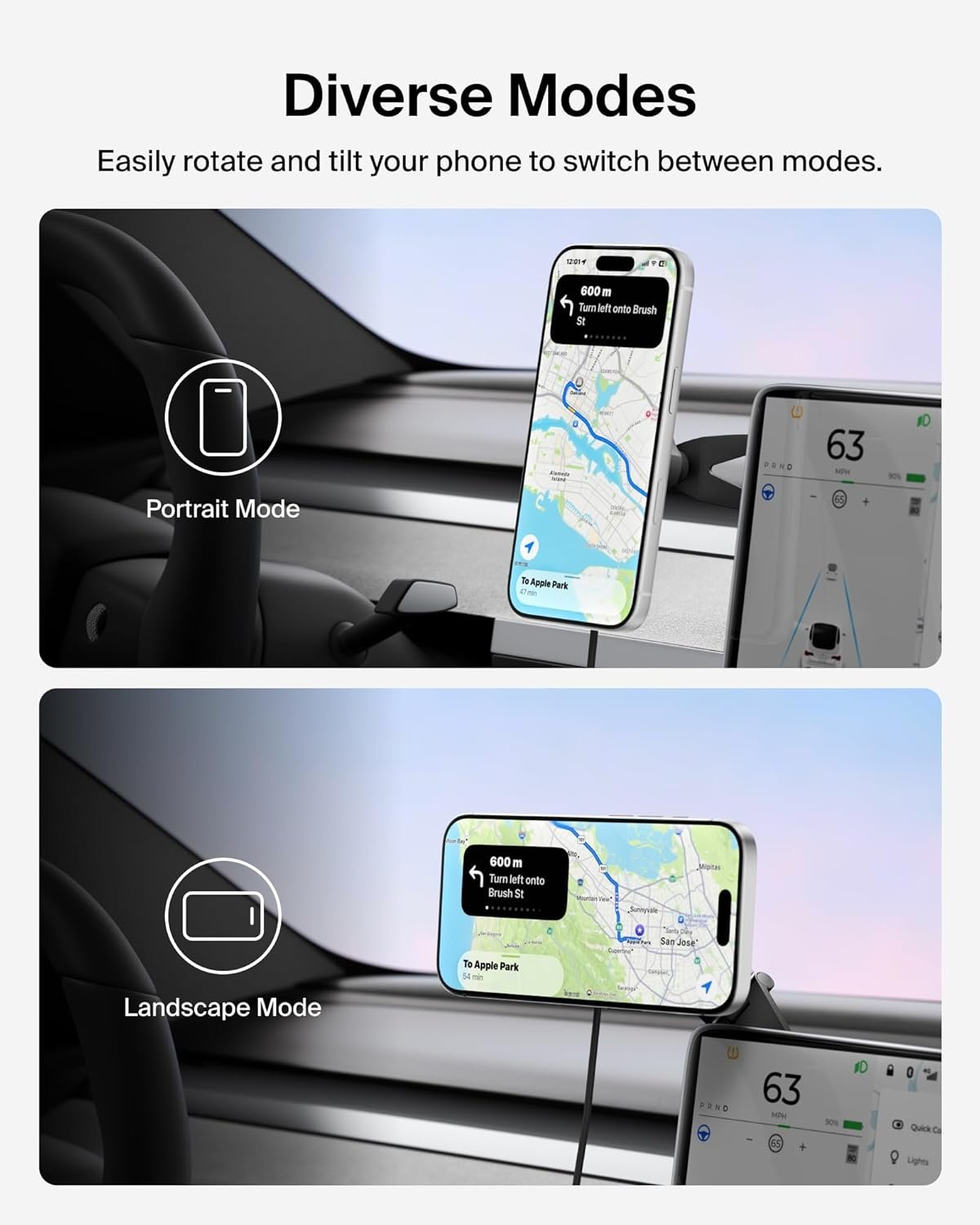 Belkin Qi2 15W Magnetic Wireless Mount for Tesla, Fast Charging Car Charger | MagSafe Compatible, iPhone 15/16/17, Samsung Galaxy S26, AirPods, iPads, MacBook, Chromebook, Car Phone Charger - Image 8