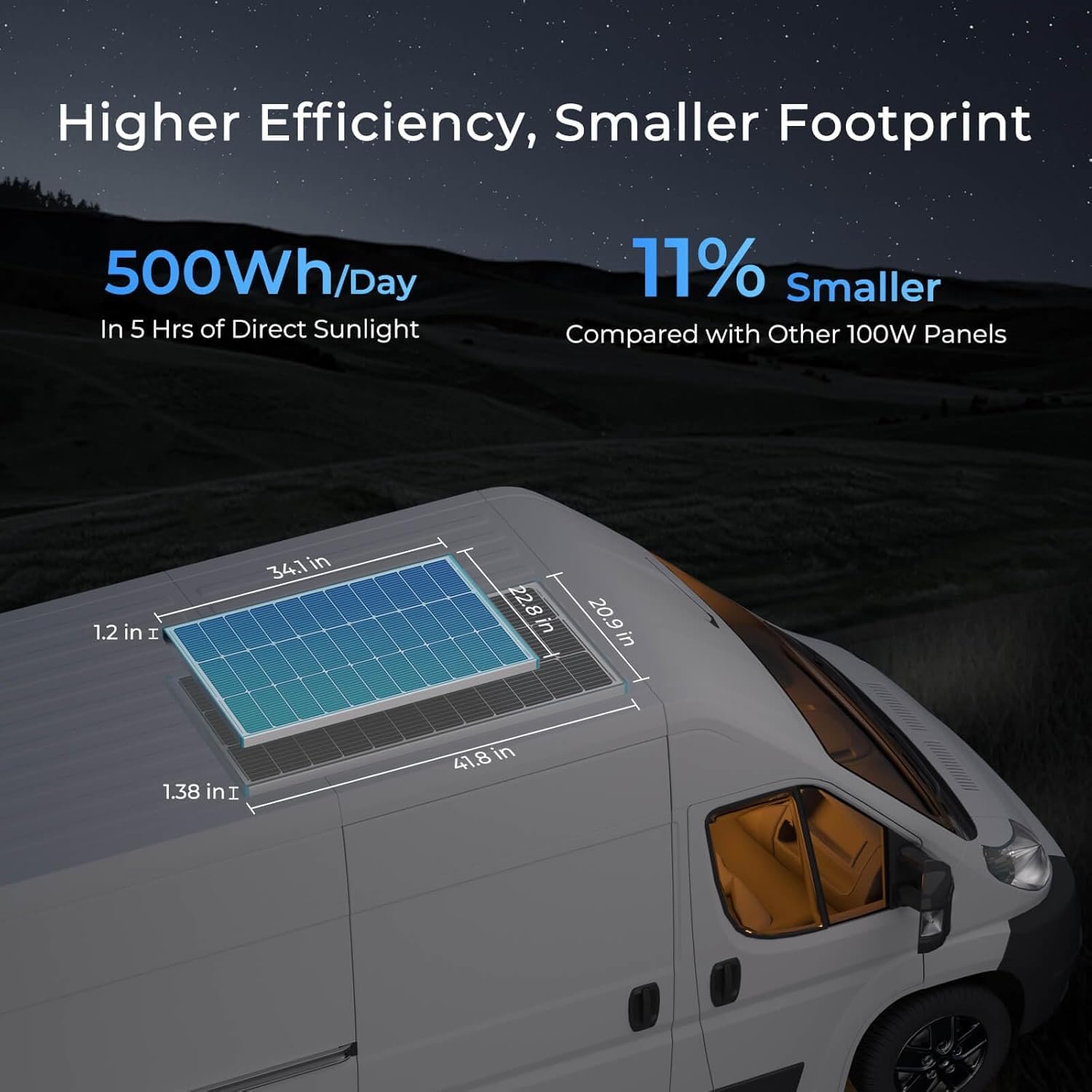 Renogy 100 Watt Solar Panel N-Type, 16BB 25% High-Efficiency | 100W Solar Panel for RV, Upgraded Smaller & Lighter Design, Save Space on RV, Marine, Boat, Trailer, Roof & Off-Grid, IP67 - Image 3