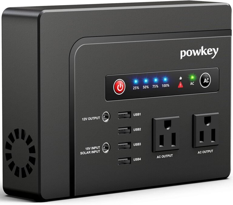 Portable Power Station 200W, Rechargeable Battery Powered with AC Outlet | Powkey 146Wh Solar Generator with 120V AC Outlet, Lithium Battery Pack Backup Power Supply for Camping Travel Outdoor Home
