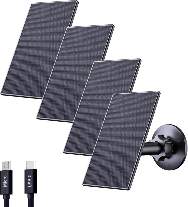 Zivif 2W Solar Panel for Security Cameras with USB and USB-C Port, 4 Pack | USB Solar Charger Compatible with 5V Rechargeable Battery Camera, 360° Adjustable Mount, IP65 Waterproof, Black