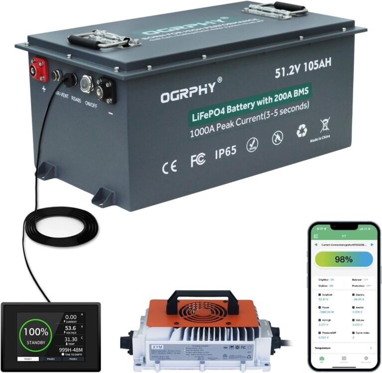 OGRPHY 48V Lithium Golf Cart Battery, 200A BMS(1000A Peak Current), with Touch Monitor & Mobile APP, 4000+ Cycles 48V Lithium Battery with 18A Charger, Perfect for Golf Carts, Solar(105AH)