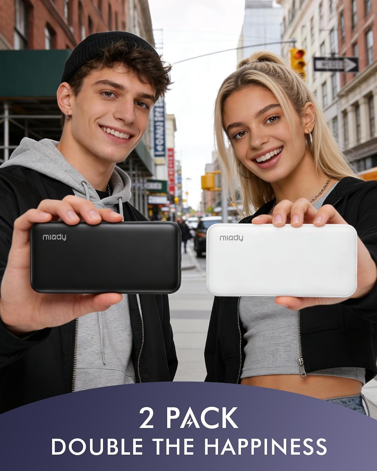 Miady 2-Pack Portable Charger, Slim 10000mAh Power Bank Travel Battery Pack | Dual USB丨3 Outputs 2 Inputs丨for Backpack Travel Camping丨Slim丨Compatible with iPhone Android etc丨Flight-Safe丨37Wh丨Black+White - Image 4