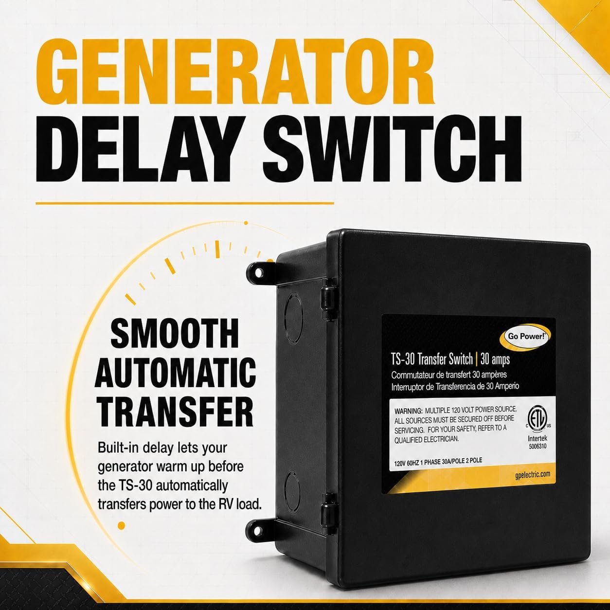 Go Power TS-30 30 Amp Automatic Transfer Switch, Dual Source Compatibility, Generator Delay Switch, Easy Installation, Compact Design - Image 4