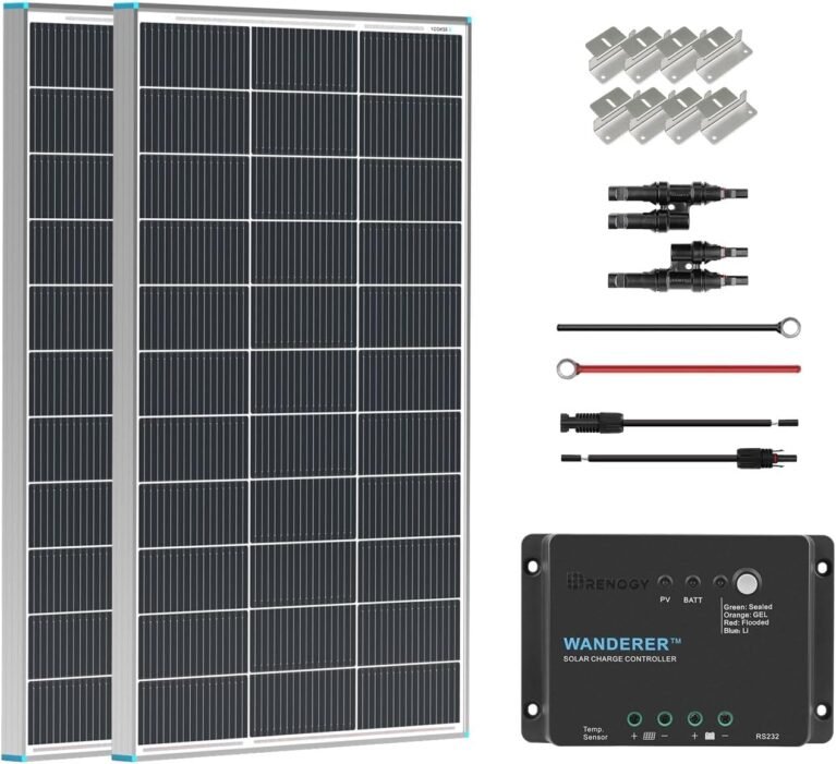Renogy 200W 12V Monocrystalline Solar Panel Kit + 30A PWM Charge Controller | 200W 12V Monocrystalline solar starter kit with 2Pcs 100W panels & 30A PWM controller for RV, Boats, Camper,Off-Grid System