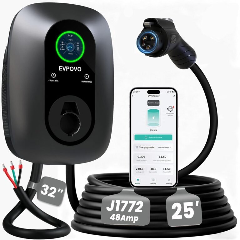 Hardwired Level 2 EV Charger 48 Amp J1772, 240V 11.5kW, 25 ft Cable | EV Charger Level 2, Home Electric Vehicle Charging Station, WiFi Smart App, Adjustable 16-48A, ETL Listed, IP66 Weatherproof