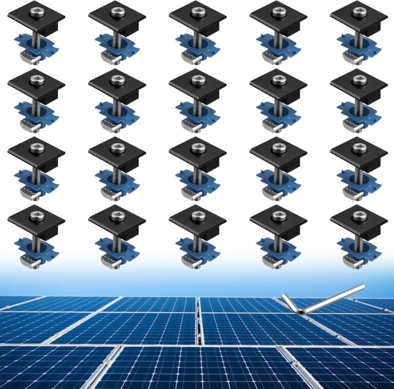 Anbte 20pcs Solar Panels Mid Clamps for Unistrut, 30mm/35mm, Black | Aluminium Solar Panel Brackets, Solar Panel Mounting Kit for Metal Roof, Tin Roof, Flat Roof, Sheet Roof, RV, Black