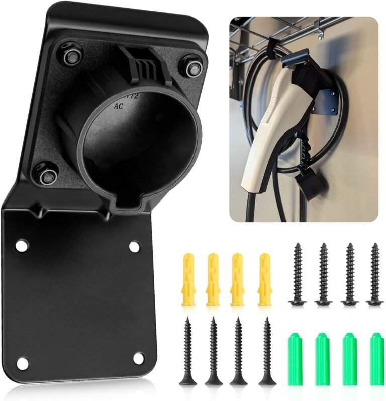 Anina EV Charger Holder for SAE J1772, Space Saving Downward Angle Design, Wall Mount Electric Vehicle Charging Cable Hanger for Portable Electric Car Charger