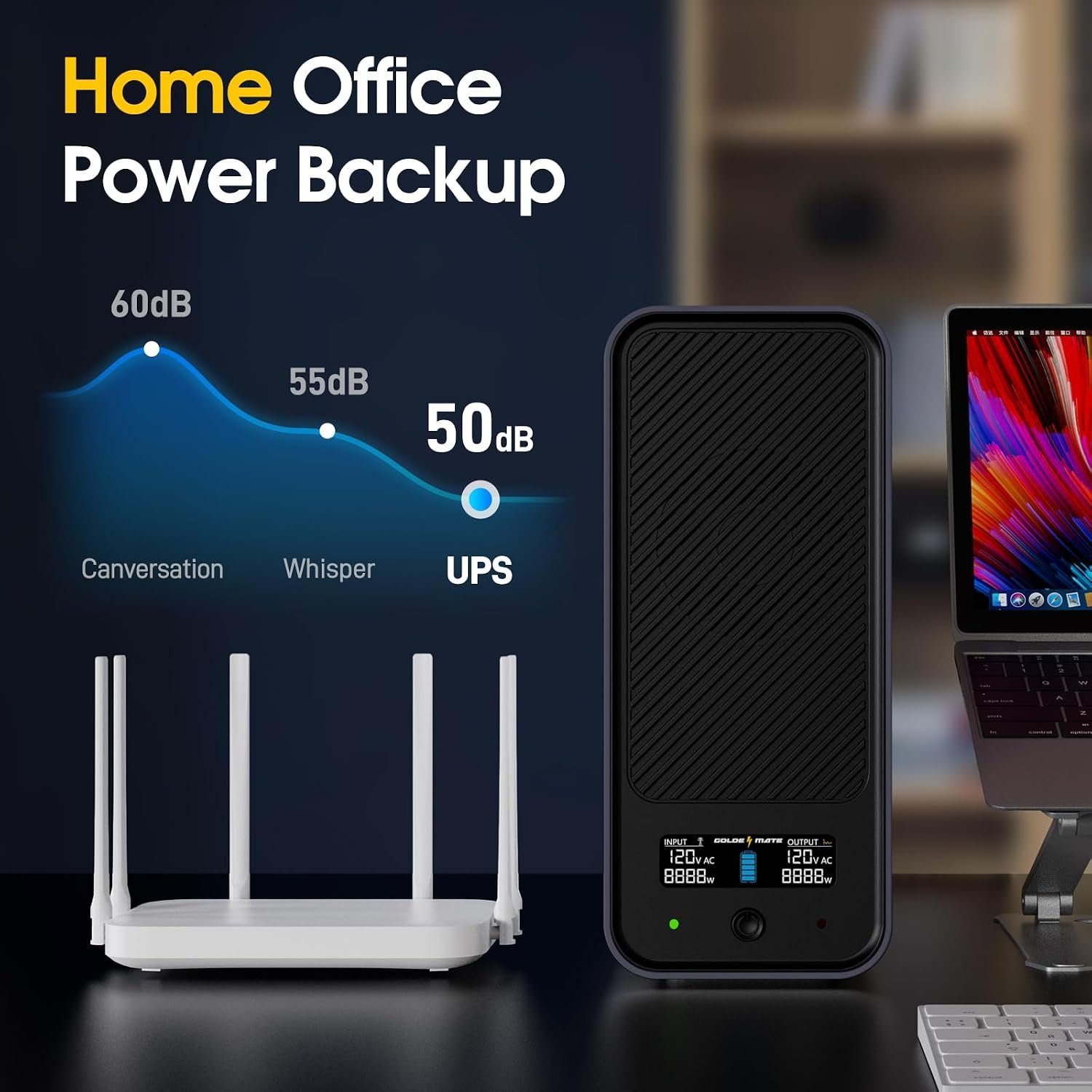 GOLDENMATE 1000VA/800W Lithium UPS Battery Backup & Surge Protector, Gray | Pure Sine Wave, 8 Outlets, Color LCD, 230Wh LiFePO4 Backup Battery, Uninterruptible Power Supply for PC/Internet/Home Office - Image 9