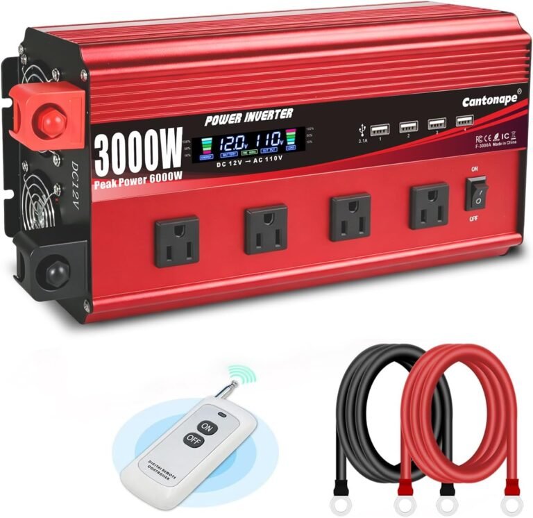 Cantonape 3000W Power Inverter 12V to 110V/120V DC to AC with LCD Display | Remote Controller 4 x AC Outlets and 4 x 3.1A USB Car Adapter for Car Truck Boat RV Solar System