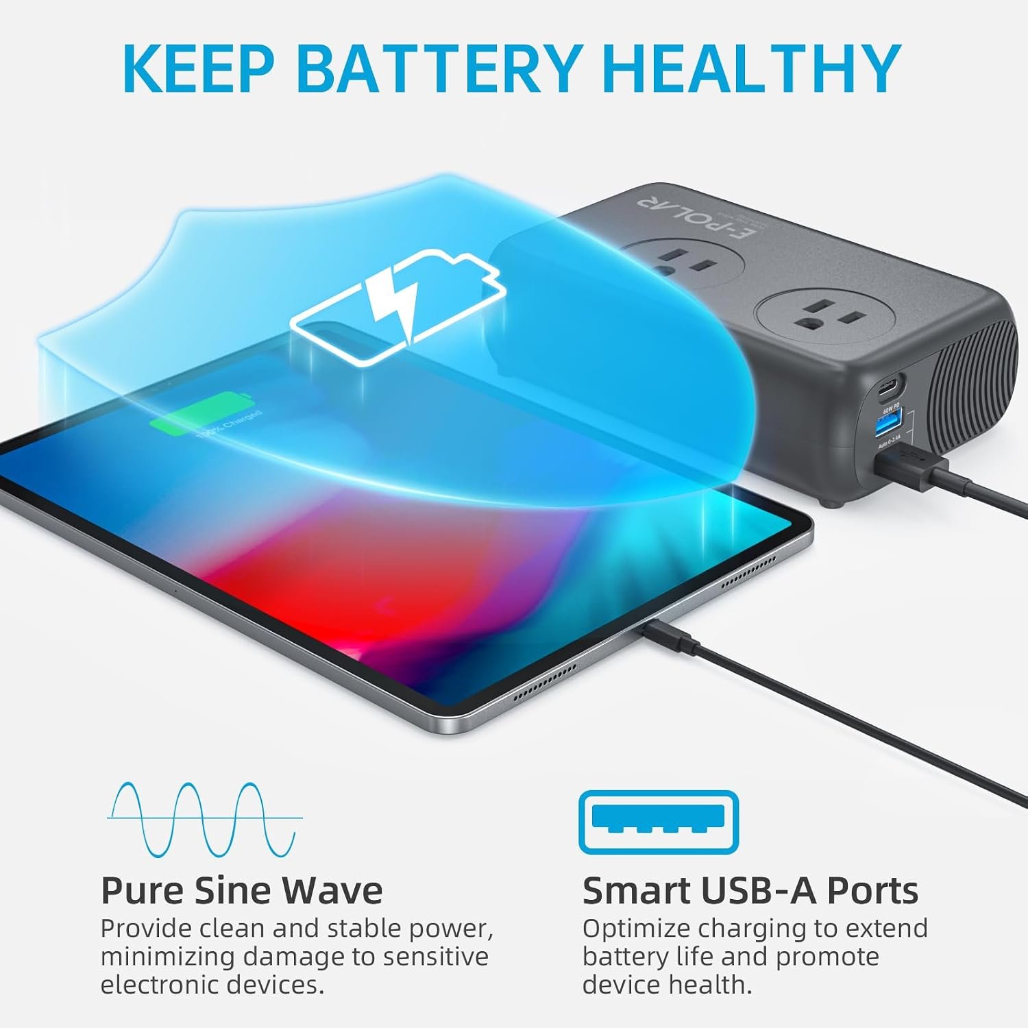 300W Car Power Inverter Pure Sine Wave with 60W PD USB-C, Power Inverters for Vehicles DC 12V to 110V AC, Car Inverter Power Outlet with XT60 Cable (Grey) - Image 2