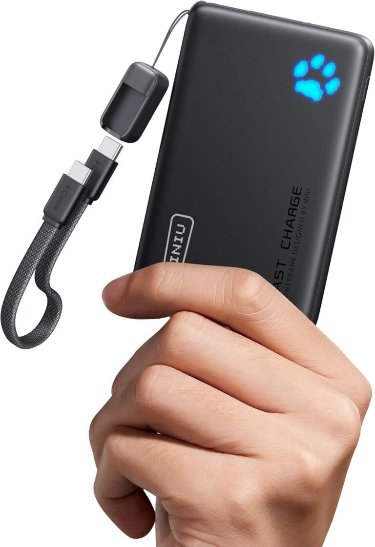 INIU 45W Fast Charging Portable Charger, Smaller 10000mAh Travel Power Bank | Flight-Safe, Detachable USB C Cable, Travel Essential, External Battery Phone Pack for iPhone 17 Samsung S26 iPad etc