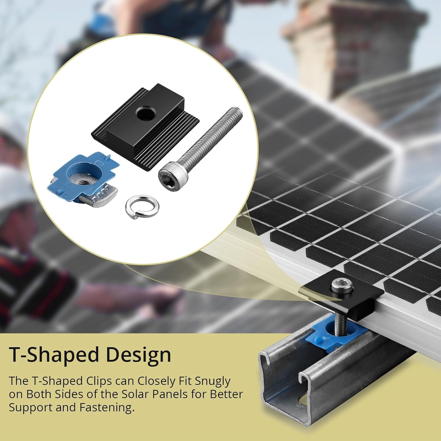 Anbte 20pcs Solar Panels Mid Clamps for Unistrut, 30mm/35mm, Black | Aluminium Solar Panel Brackets, Solar Panel Mounting Kit for Metal Roof, Tin Roof, Flat Roof, Sheet Roof, RV, Black - Image 5