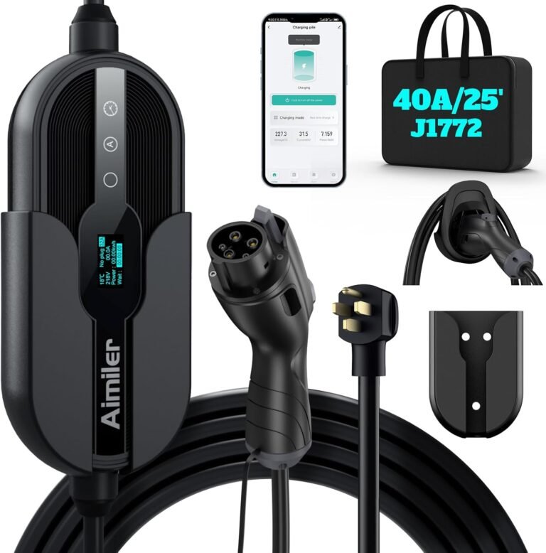 Level 2 Electric Vehicle (EV) Charger(WiFi APP/Plug-Play), 40A, 25ft Cable ETL Certified, 220V-240V NEMA 14-50P Plug EVSE w/ J1772 Connector, Portable EV Car Charging Stations (Jet)