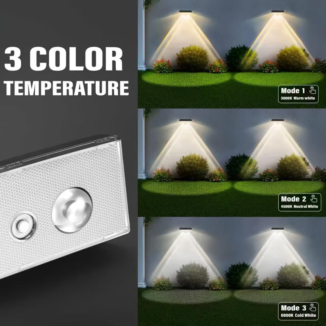 Solar Fence Lights Outdoor, 16 Pack Fence Lights Solar Powered Waterproof IP67 with 3 Color (3000K/4500K/6000K), Dusk to Dawn Auto-Work Solar Lights for Wall, Patio, Garden, Backyard - Image 2