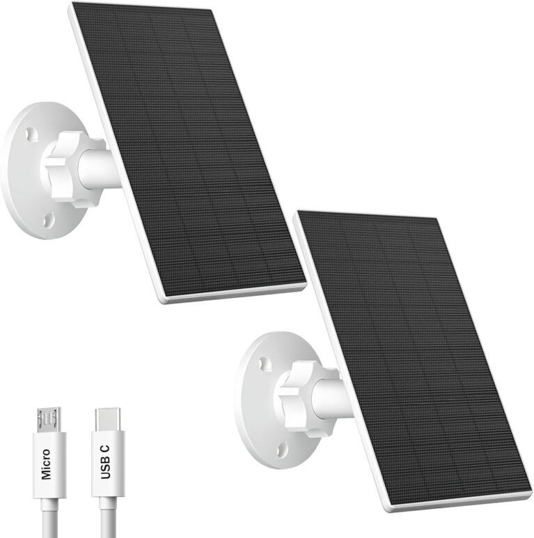 Zivif 2W Camera Security Solar Panel with USB and USB-C Port, 2 Pack, White | Solar Charger Compatible with 5V Rechargeable Battery Camera, 360° Adjustable Mount, 7.2ft Cable, White