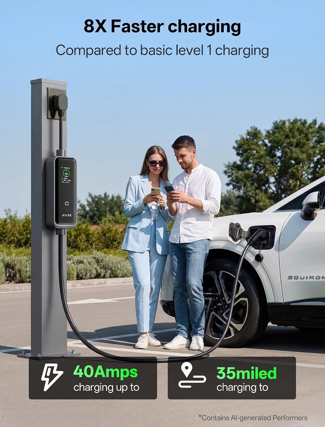Level 2 EV Charger 40 Amp, Portable EV Charger Level 2 with 25ft Cable, WiFi APP/Plug-Play, 240V NEMA 14-50P Plug, J1772 Charger ETL Certified for BEVs/PHEVs, Electric Vehicle Charging Stations - Image 3