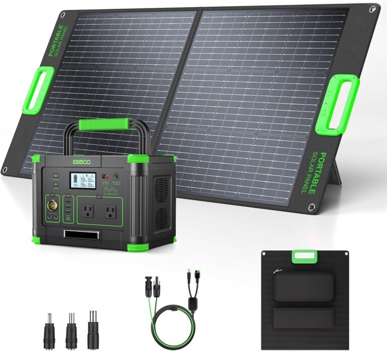 500W Portable Power Station with 100W Solar Panel, 519.48Wh Solar Generator | with 60W USB-C PD Output, 120V Pure Sine Wave AC Outlet, Backup Lithium Battery Kit for Outdoor Camping Travel Emergency