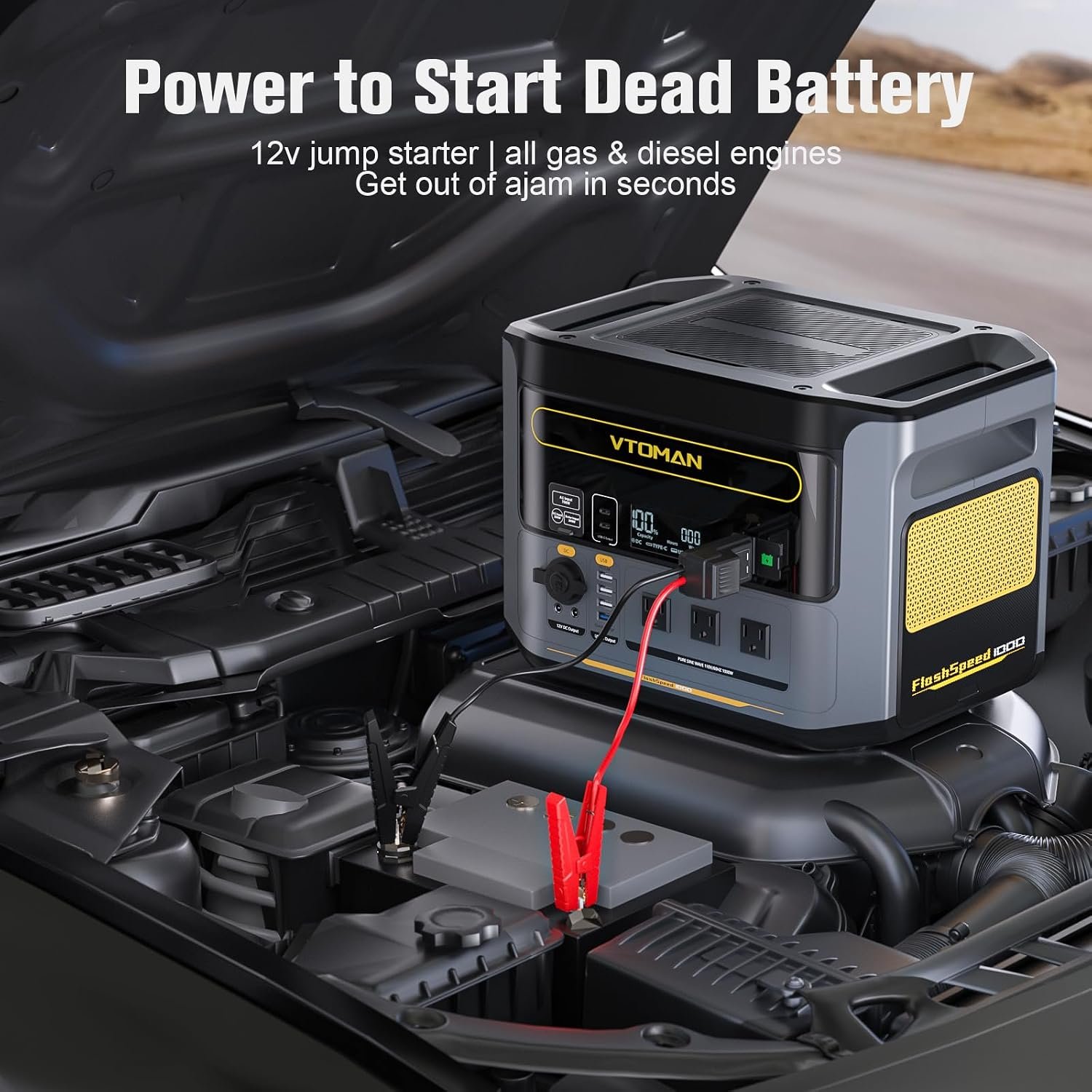 VTOMAN FlashSpeed 1000 Solar Generator, 828Wh LiFePO4 with Jumper cable | car jump starter, 1H Fast Charging, 1000W output, home backup, camping, roadside emergencies,12 output ports - Image 3
