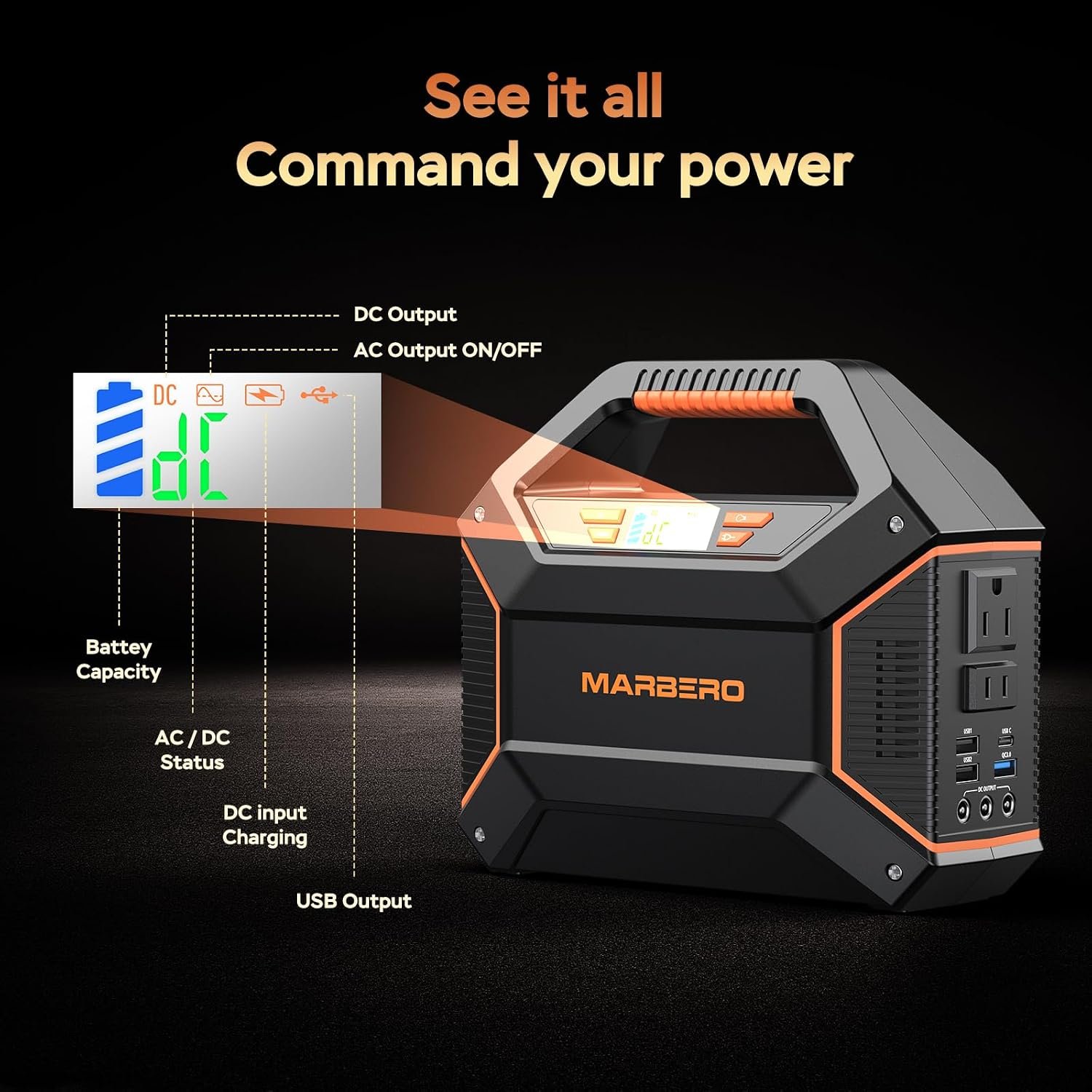MARBERO Portable Power Station 155Wh, 100W Portable Generator 42,000mAh | Power Station with 6 Outputs, 2x 110V AC Outlet, LED Flashlight Lightweight for Camping, Home Blackout, Outdoor, RV Travel - Image 4