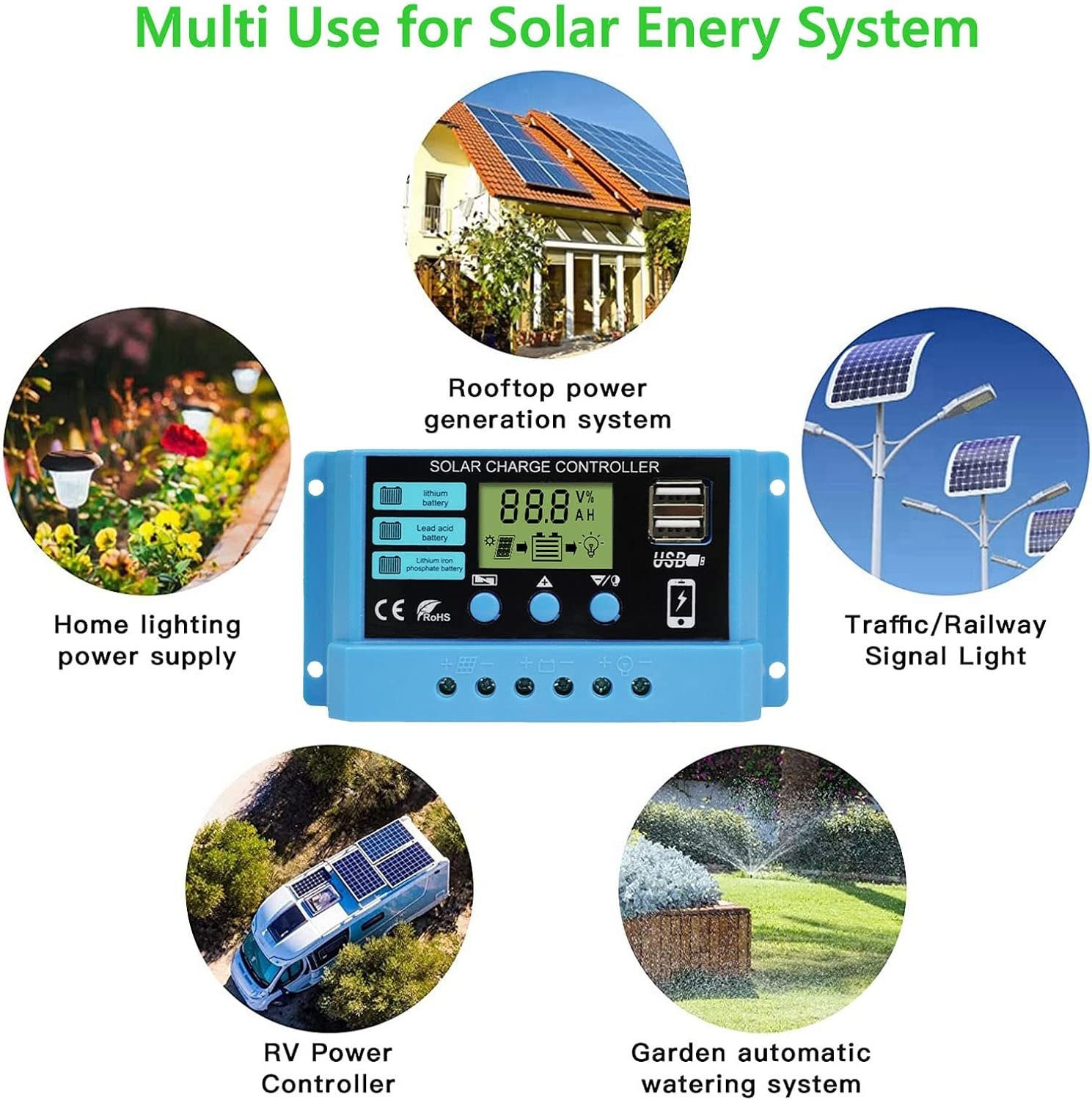 Peidesi PWM 30A Solar Charge Controller 12V 24V PV Regulator for Lifepo4 Lithium Gel Lead Acid for 100W 200W 300W Solar Panel LCD Display Dual USB 5V Output - Image 2