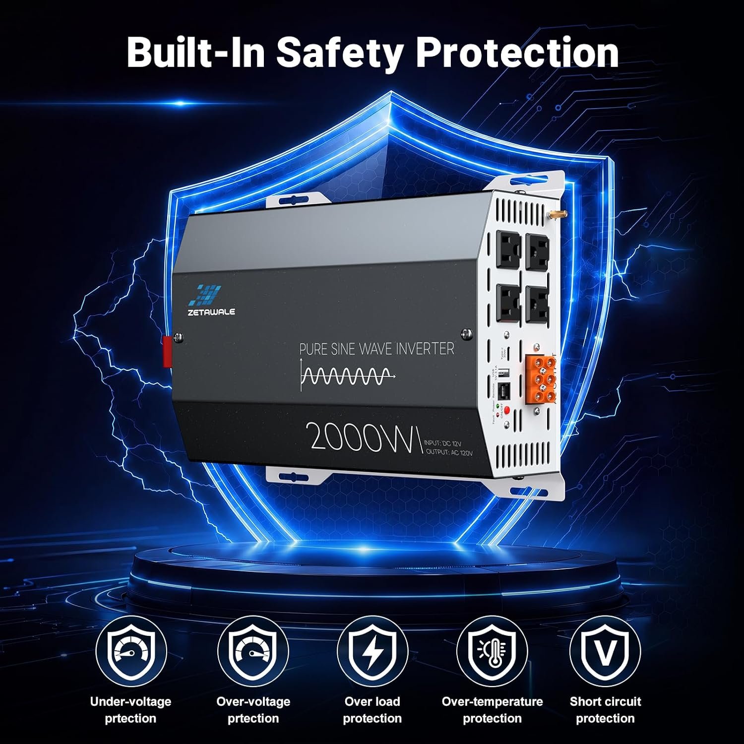 3000W Pure Sine Wave Inverter 12V DC to 120V AC Converter with LCD Remote | 6000W Peak,4AC Outlets, USB & Type-C Port,Clean power for Truck, RVs, Camping, Off Grid Systems, and Backup Applications - Image 5