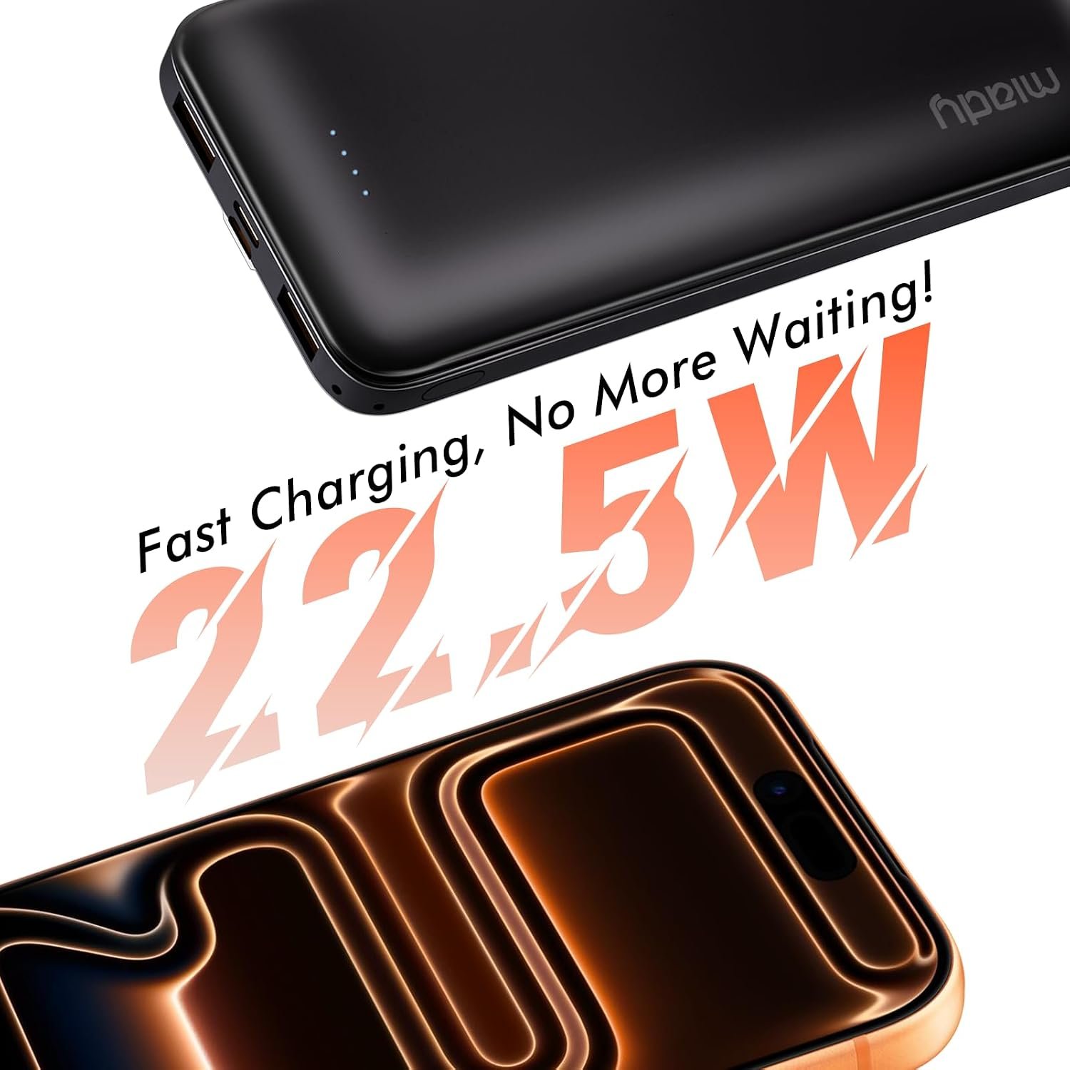 Miady 2-Pack Portable Charger 10000mAh Power Bank 22.5W Travel Battery Pack | 37Wh丨Fast Charging丨3 Outputs 2 Inputs丨Slim丨Compatible with iPhone 17 Galaxy S24 Android Tablets etc丨Flight-Safe丨Black+White - Image 3