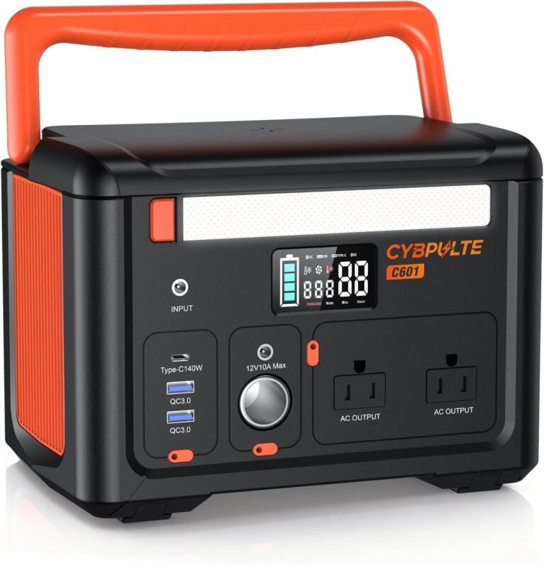 Portable Power Station 600W(1200W Surge), 299Wh Camping Power Station with 2 AC Outlet, 140W USB-C Fast Charging,7 Ports Mini Solar Generator for Camping Indoor Outdoor Emergency RV (CYBPULTE C601)