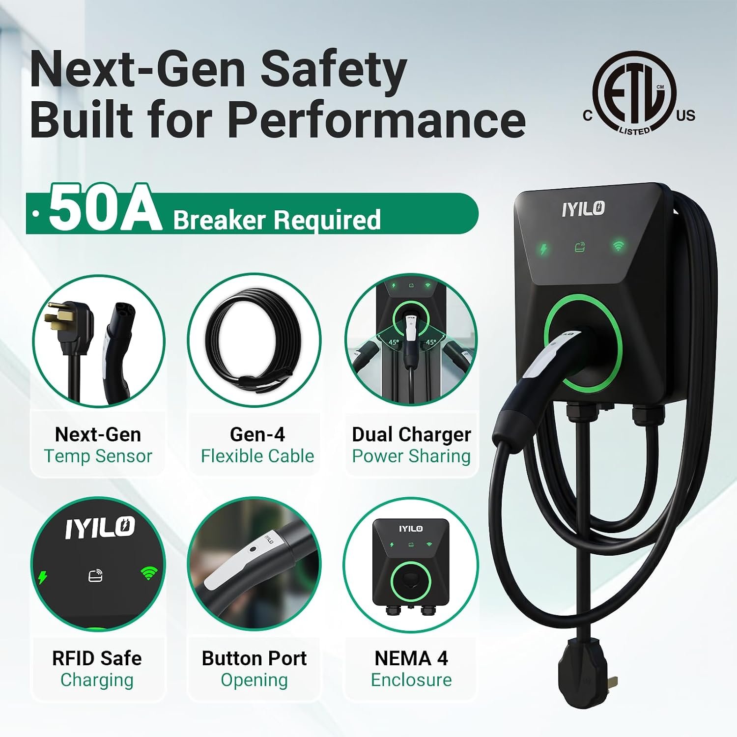 Level 2 EV Charger for Tesla, 40Amp/9.6KW/240V, UL/ETL/Energy Star | Wall Charger Supports Power Sharing & Dynamic Load Balancing, Temp Sensors, WiFi, Smart APP, Scheduled Charging, NEMA 14-50P - Image 9