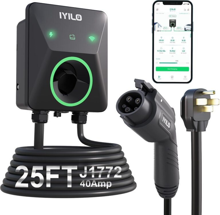 Level 2 EV Charger, 40Amp/9.6KW/240V, NEMA 14-50P, Wi-Fi(2.4 GHz) | J1772 Wall Electric Car Charger with Dual Temp Sensors, RFID, Smart App-Scheduled Charging, UL 2594, ETL & Energy Star