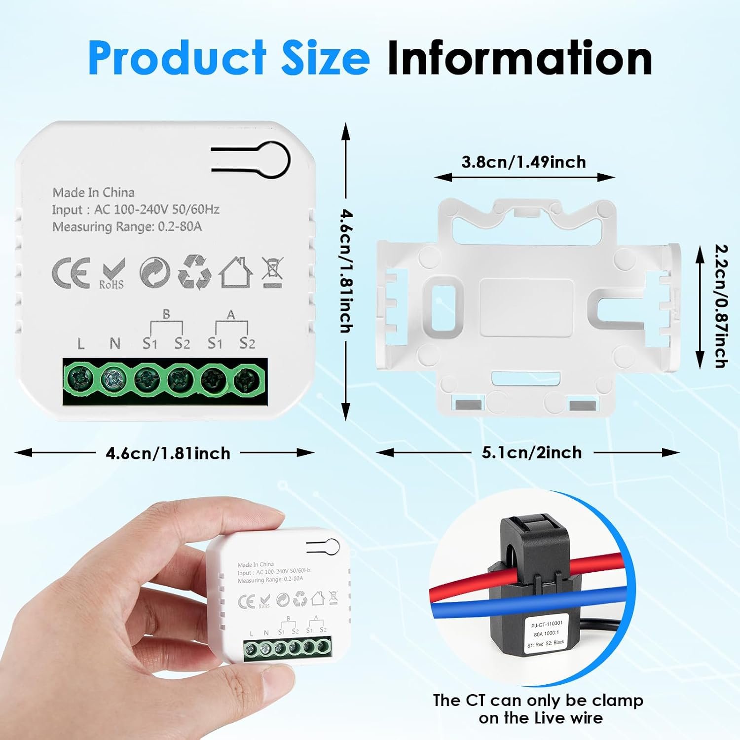 Smart Home Energy Monitor 2×80A, Dual-Channel Real-Time Electricity Usage Monitoring for Household Power, WiFi Energy Meter with App Control, Compatible with Tuya/Smart Life - Image 6