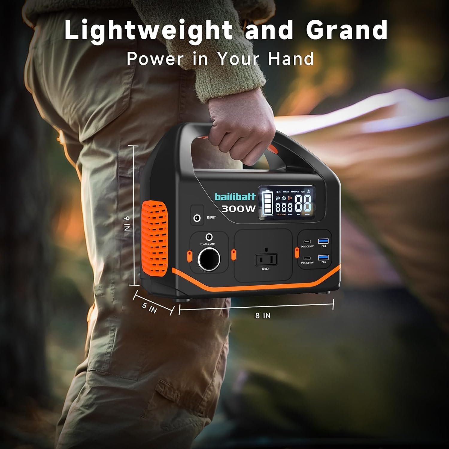 BailiBatt Portable Power Station 300W, 266Wh Solar Generator | Pure Sine Wave AC Outlet, Dual USB-C PD (24W+18W)&7 Outputs, Backup Battery for CPAP, Camping, RV, Home, Blackout - Image 4