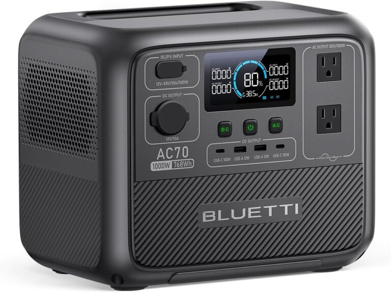 BLUETTI AC70 Portable Power Station 768Wh 1000W LFP Battery Solar Generator | Power Lifting 2000W, 45 Min 0-80% Fast Charging, 20ms UPS, Emergency Backup Power for Blackout, Camping, Outage and Road Trip