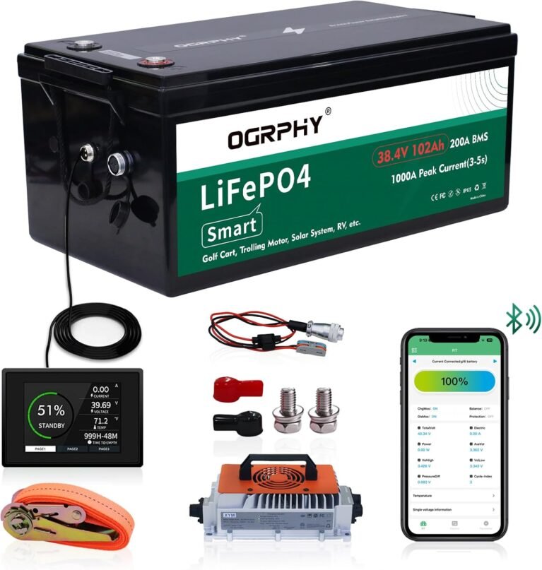 36V Lithium Golf Cart Battery Conversion Kit, 200A BMS(1000A Peak Current), with Touch Monitor and 12V DC interface, 4000+ Cycles 36V Lithium Battery with Charger Perfect for Golf Carts(102AH)