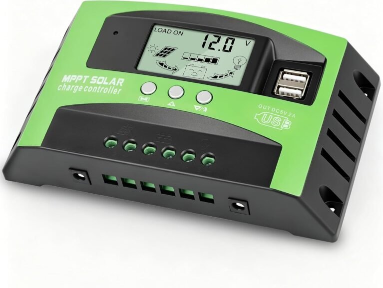 100A MPPT Solar Panel Charge Controller 12V/24V Auto Tracking Solar Intelligent Regulator for Lead-Acid/Open/Sealed/AGM/Li Battery with 2 USB Ports, LCD Display, 3 Work Modes, Timer Setting Green