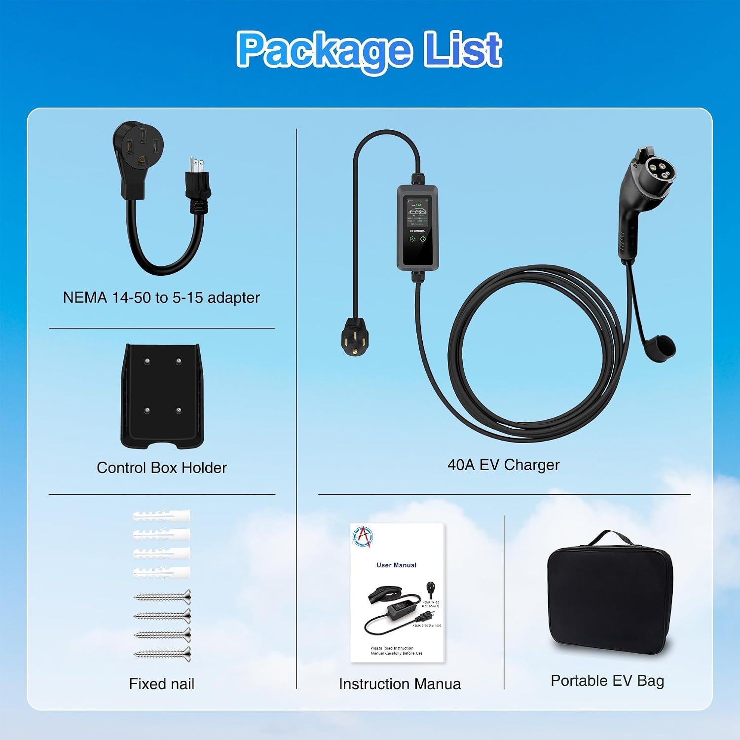 Level 2 EV Charger, 40A 25ft, 9.6kW, LED Display, J1772 EV/PHEVs. | 110V-240V, Portable EV Charger ,NEMA14-50 Plug&NEMA 5-15 Adapter Current Adjustable for All SAE J1772 - Image 7