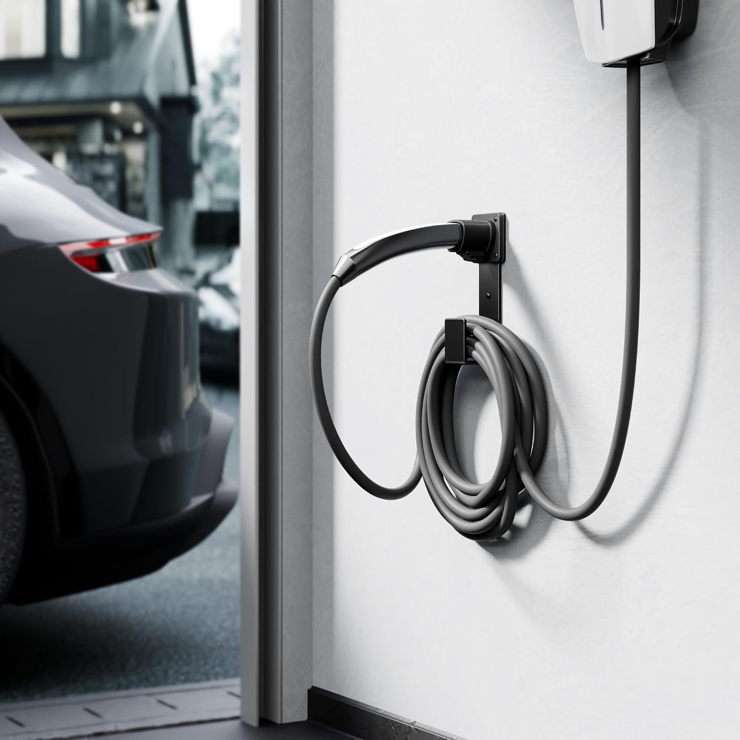 EV Charger Holder - Tesla Connector, Nozzle Holster Dock and J-Hook Combination, EV Cable Holder Wall-Mount Electric Vehicle Charger - Image 2