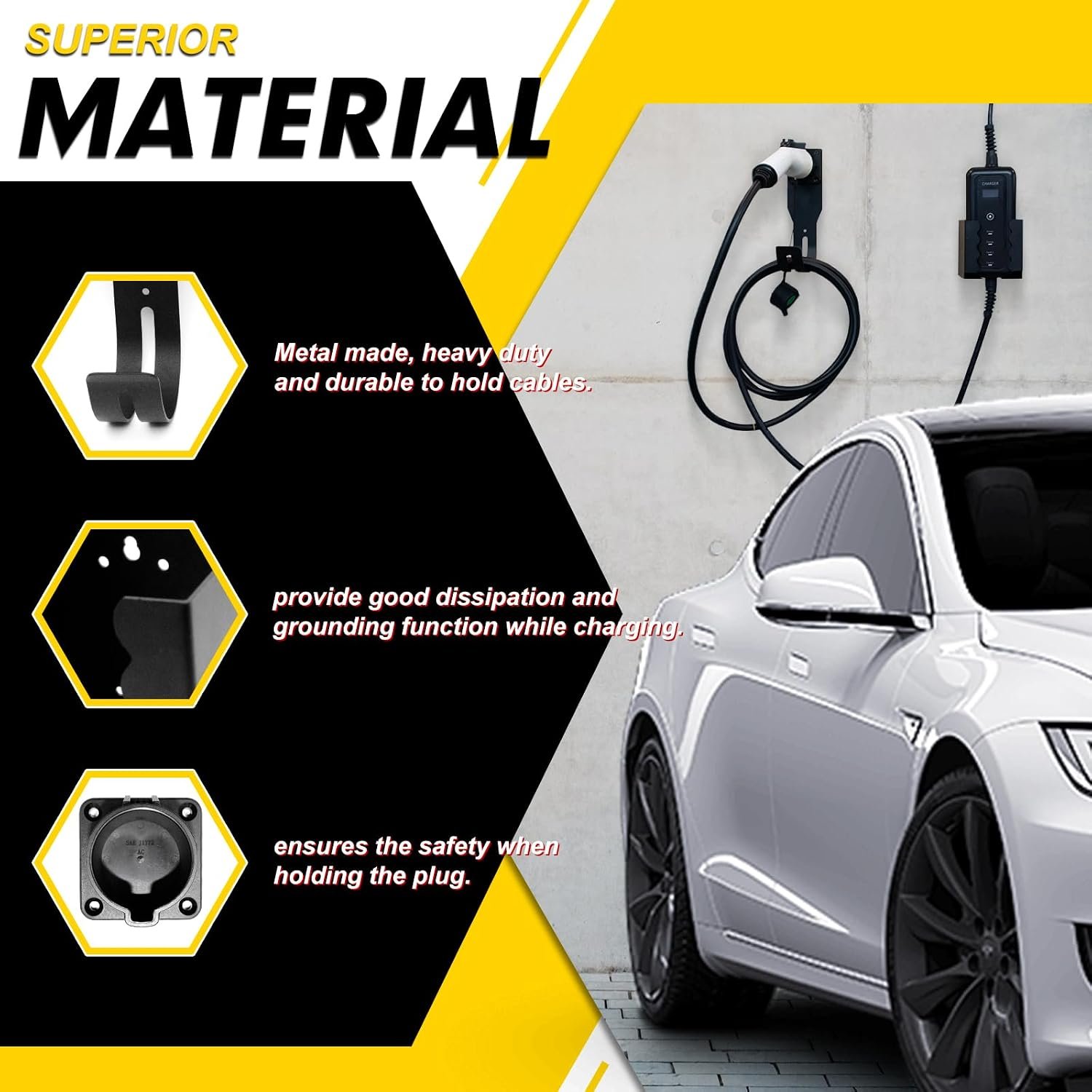 EV Charger Holder Wall Mount Kit EV Charger Holster Dock for SAE J1772 Connector, J-Hook EV Charger Cable Holder & EV Charging Box Holder for Electric Vehicles Outdoor/Indoor - Image 2