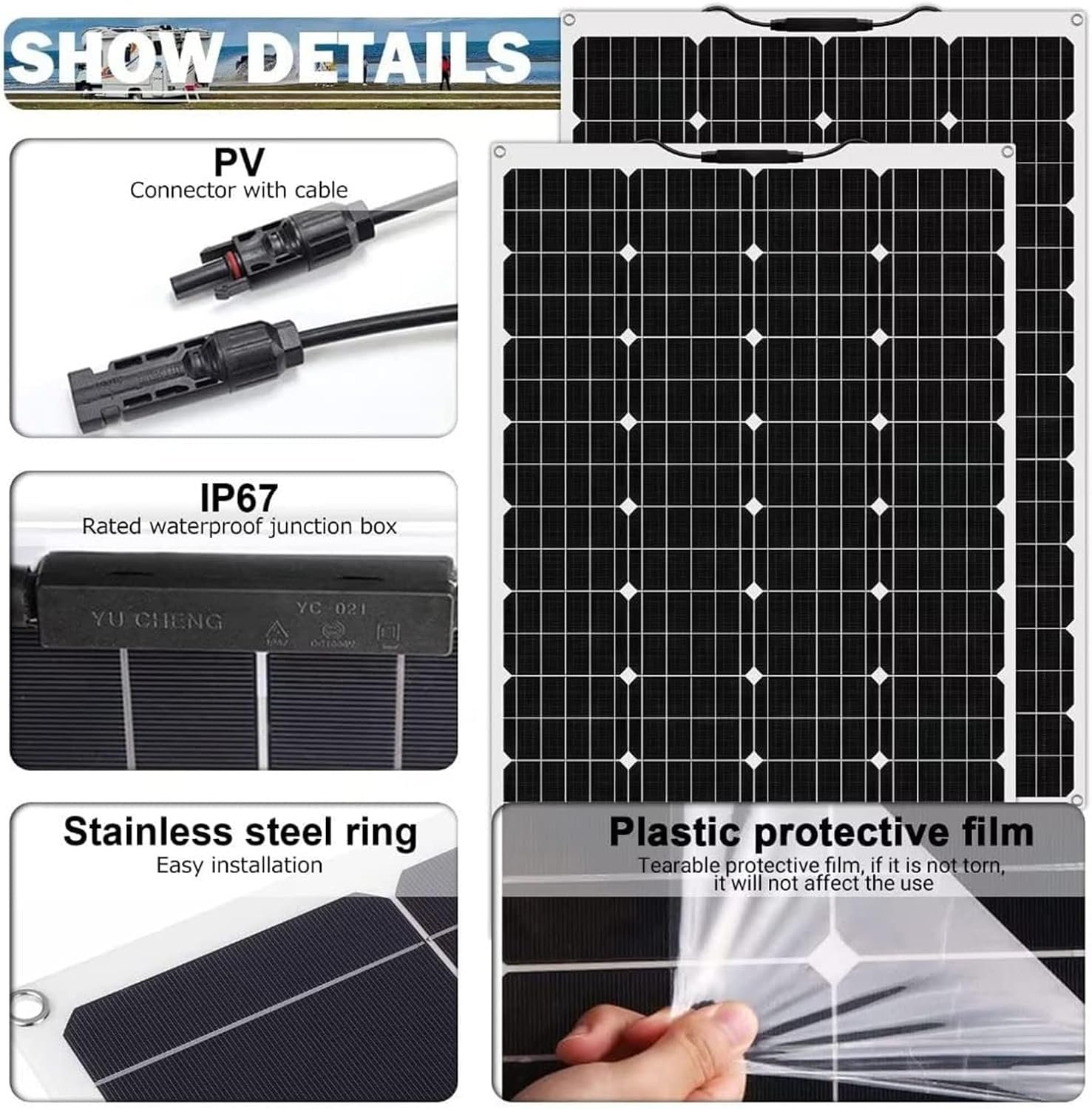 1000 Watt Solar Panel Kit, with Charge Controller(40A) 2pcs 500 Watt Flexible Monocrystalline Solar Panel kit Photovoltaic Module for 12-48V Battery Charging Car Battery Camper RV - Image 4