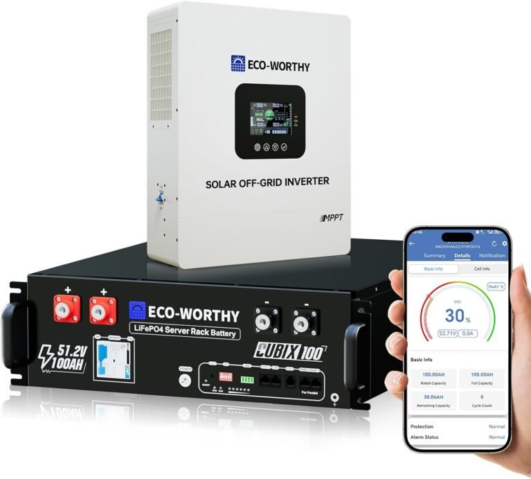 ECO-WORTHY 48V Home Backup Power, 5120Wh LiFePO4 Battery,AC 5000W Inverter | ETL UL9540 AC & UL1741& CEC Listed,48V 100AH Lithium Server Rack Battery,APP Monitoring,For Emergency,Backup Power,Off-Grid